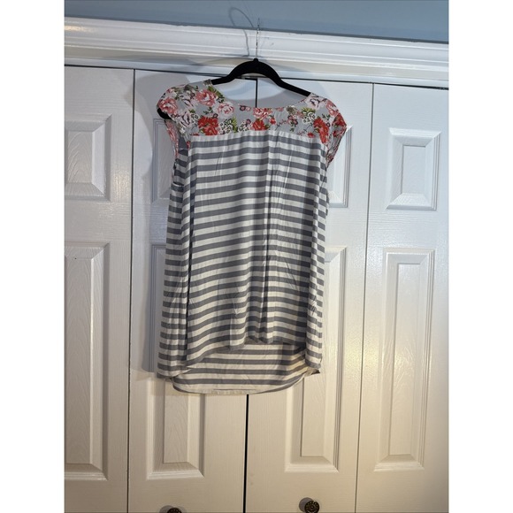 Matilda Jane Striped Floral Women's Top Large Polka Dots Stripes Flutter Sleeve - Picture 1 of 9